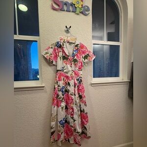 Hermoza Blooming In Breeze Resort Wear A-Line & Waist Defining Cotton Dress
